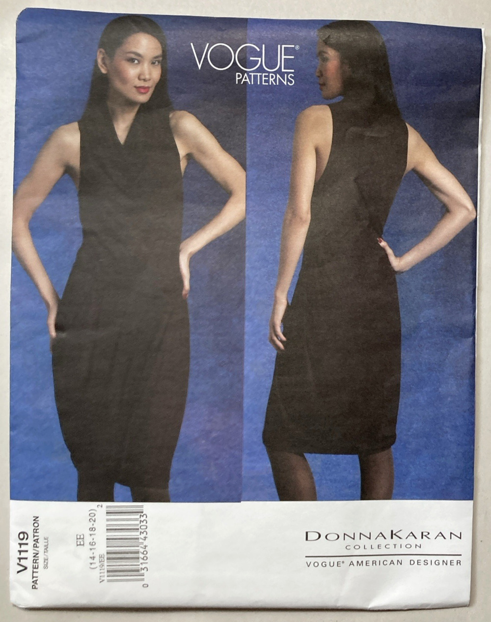Vogue V1119 Donna Karan Design Black Dress Pattern Misses Sz Plus 14-20 UNCUT